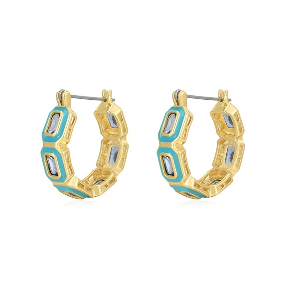 LUV AJ
ENAMEL BEZEL EMERALD BALLIER HOOPS - Picture 1 of 1